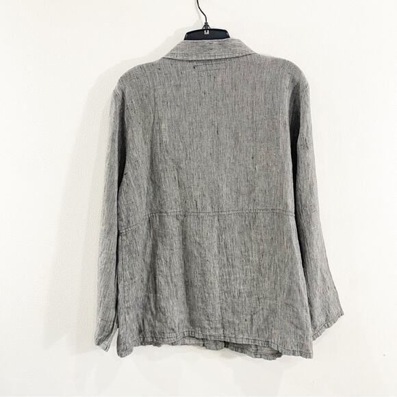 Flax Linen Jacket Gray Button Front Boxy Lagenlook Oversized Artisanal Small - Picture 2 of 13